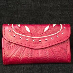 Ropin West Trifold Red and Ivory Tooled Wallet